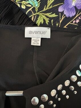 Avenue Black Top with Silver Studs and Floral Trim